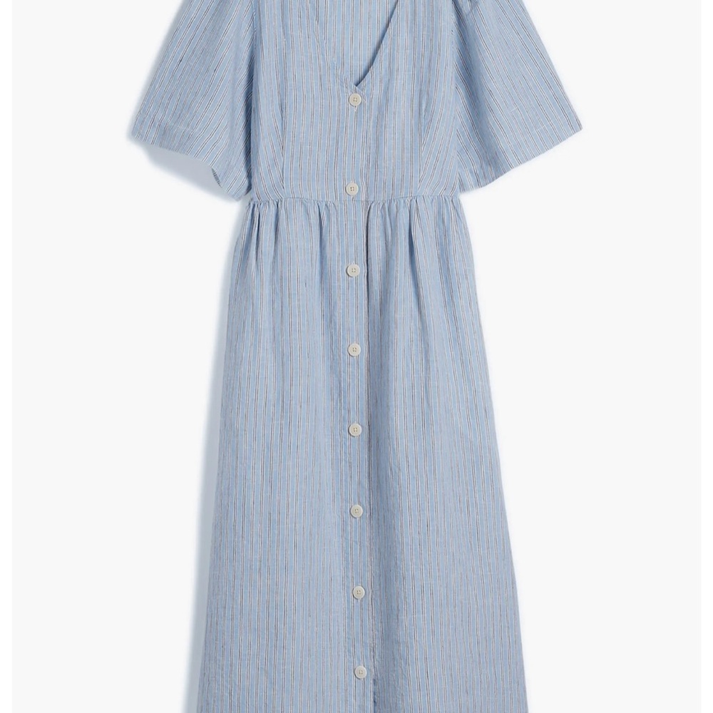 Madewell Light Blue Striped Button-Front Midi Dress